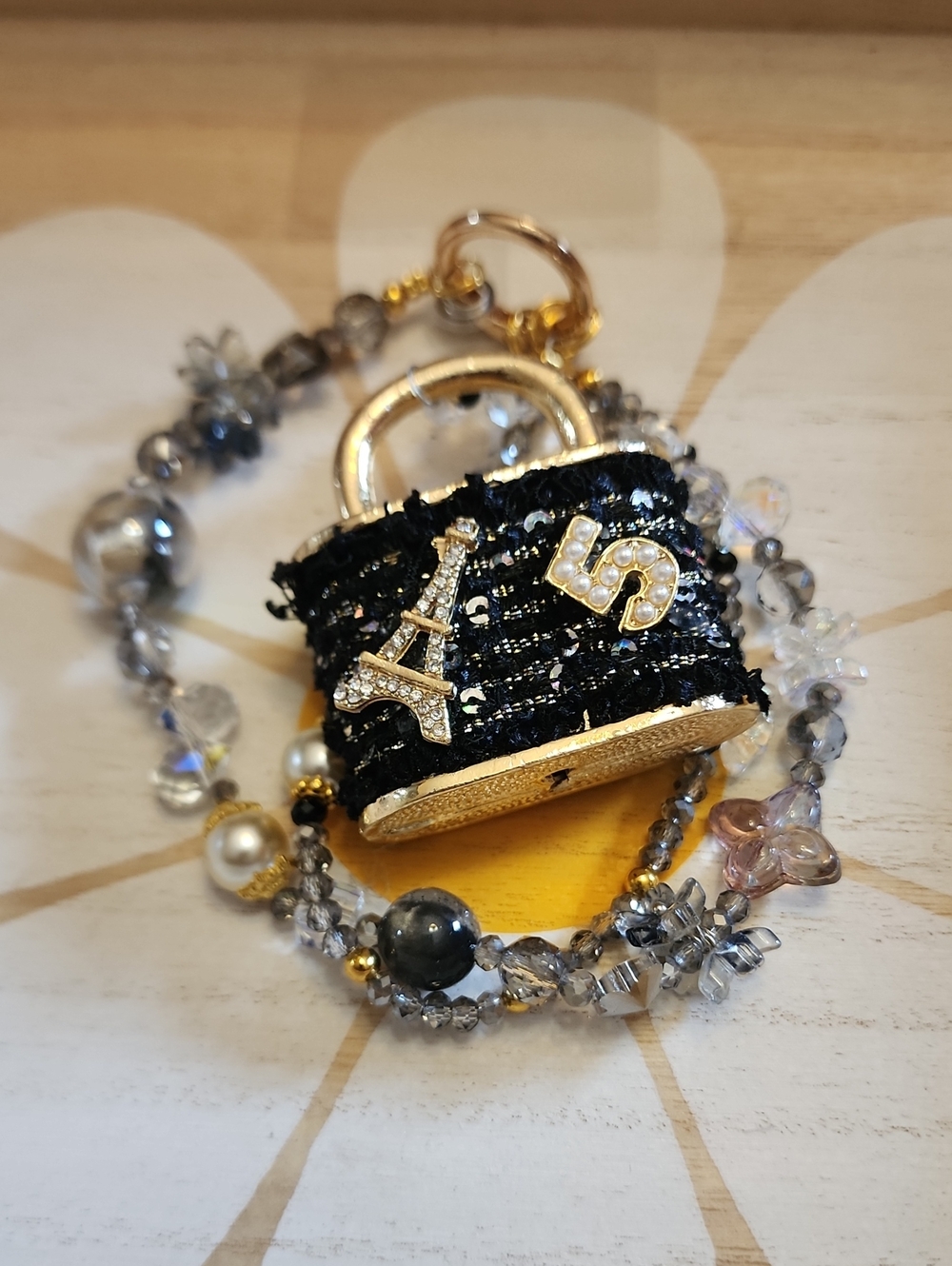 Black Gold Accent Lock Charm Phone/Keychain